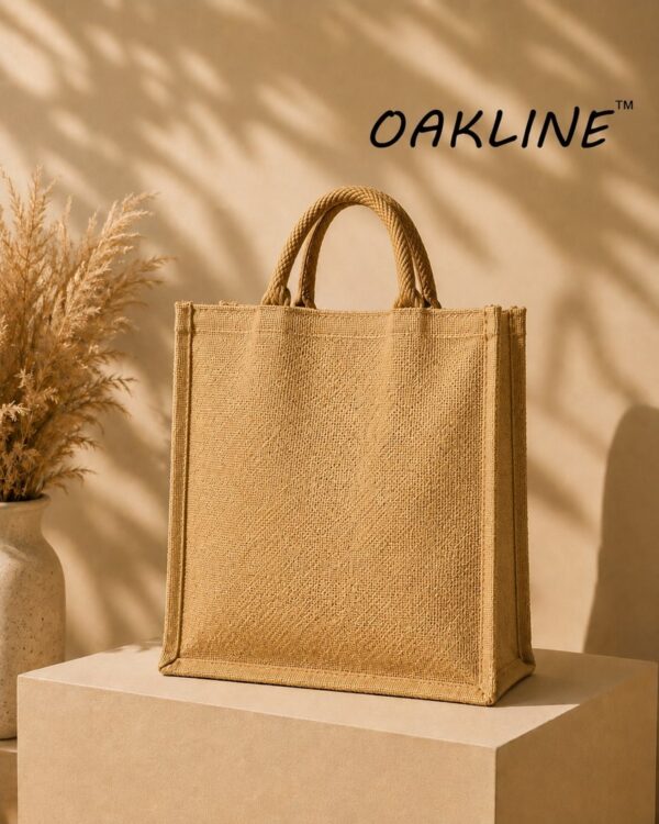 OAKLINE Jute Tote Bag — premium eco-friendly handbag for shopping, travel, gifting, office, beach, everyday luxury lifestyle fashion carryall.