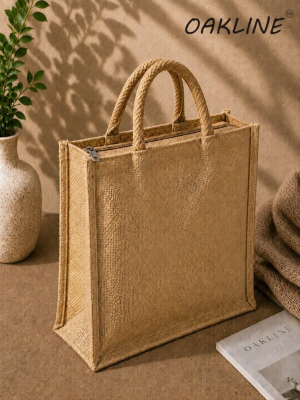 OAKLINE Jute Tote Bag — premium eco-friendly handbag for shopping, travel, gifting, office, beach, everyday luxury lifestyle fashion carryall.