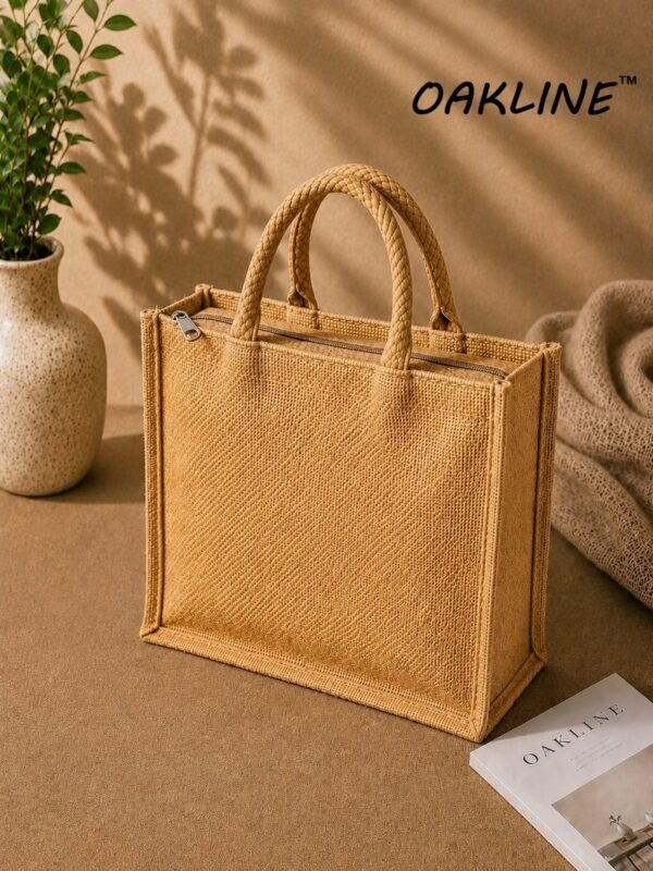 OAKLINE Jute Tote Bag — premium eco-friendly handbag for shopping, travel, gifting, office, beach, everyday luxury lifestyle fashion carryall.
