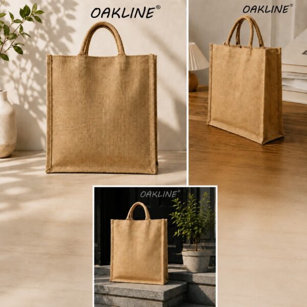 OAKLINE Jute Tote Bag — premium eco-friendly handbag for shopping, travel, gifting, office, beach, everyday luxury lifestyle fashion carryall.