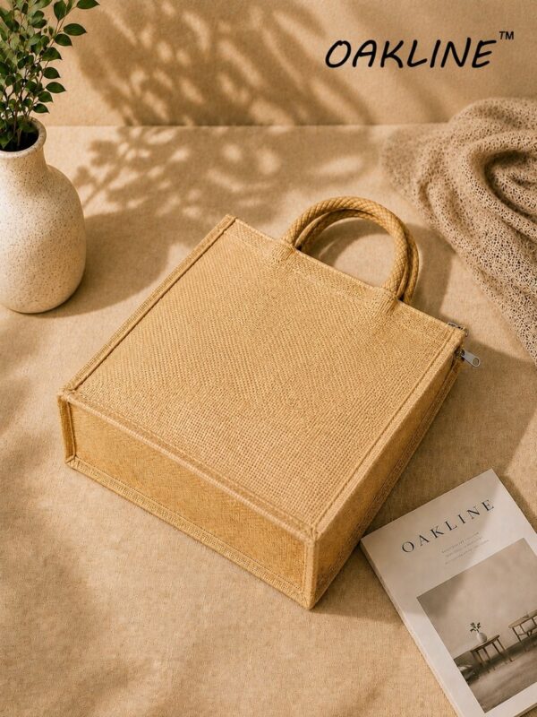 OAKLINE Jute Tote Bag — premium eco-friendly handbag for shopping, travel, gifting, office, beach, everyday luxury lifestyle fashion carryall.