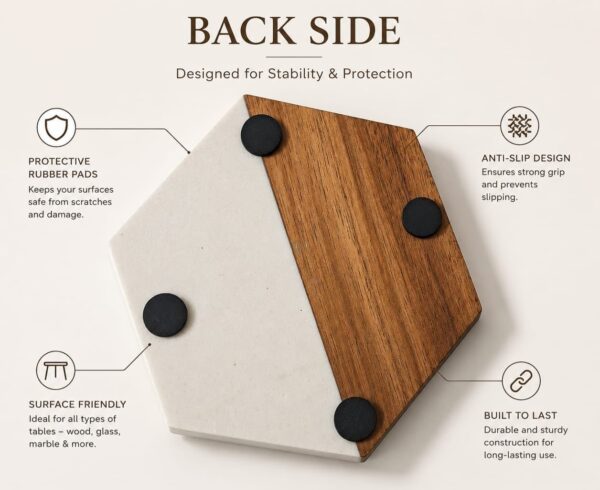 Picture3 OAKLINE Wooden Marble Coaster Set — premium handcrafted wooden marble drink coaster for coffee mugs, tea cups, candles, whiskey glasses, décor.