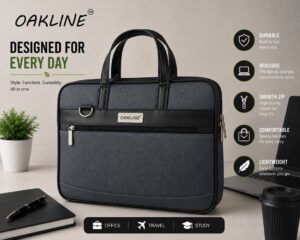 OAKLINE Executive Pro Laptop Bag for Men and women – 15.6 Inch Water-Resistant Business Messenger Bag with Spacious Compartments, Durable Handles, Smooth Zippers, Lightweight Design for Office, Travel, and Daily Use