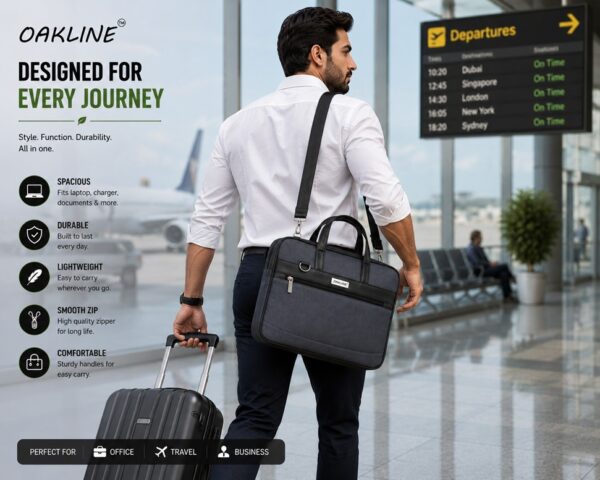 WhatsApp Image 2026-07-03 at 15.38.32 OAKLINE Executive Pro Laptop Bag for Men and women – 15.6 Inch Water-Resistant Business Messenger Bag with Spacious Compartments, Durable Handles, Smooth Zippers, Lightweight Design for Office, Travel, and Daily Use