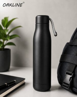 Oakline 500ml Double Wall Vacuum Insulated Stainless Steel Water Bottle | Leakproof | Hot & Cold Flask | Matte Black