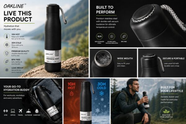 WhatsApp Image 2026-07-03 at 15.45.51 Oakline 500ml Double Wall Vacuum Insulated Stainless Steel Water Bottle | Leakproof | Hot & Cold Flask | Matte Black