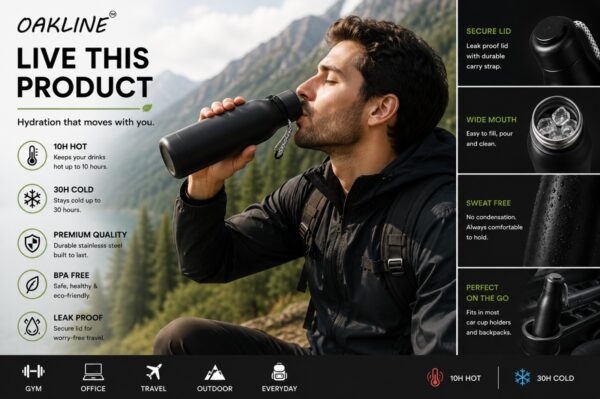 WhatsApp Image 2026-07-03 at 15.46.07 Oakline 500ml Double Wall Vacuum Insulated Stainless Steel Water Bottle | Leakproof | Hot & Cold Flask | Matte Black